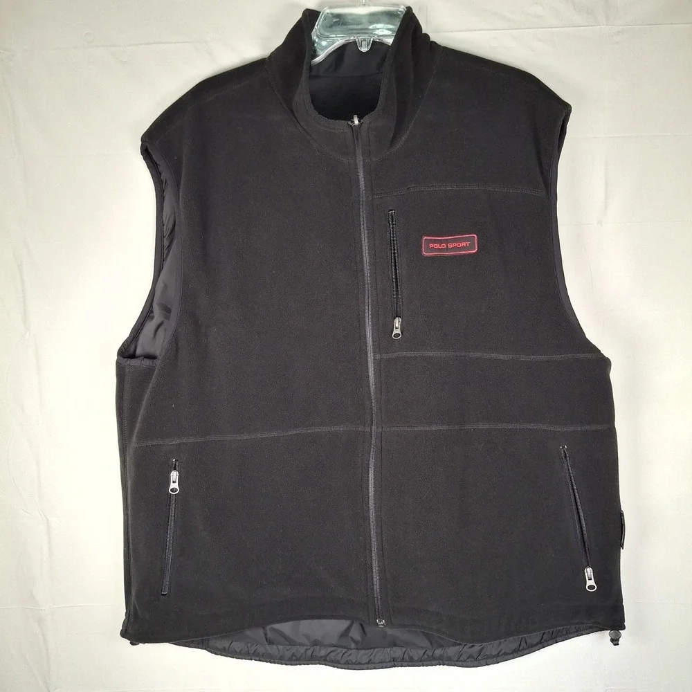 VTG 90s Ralph Lauren Polo Sport Vest Men's 2XL Black Reversible Polartec Fleece‎